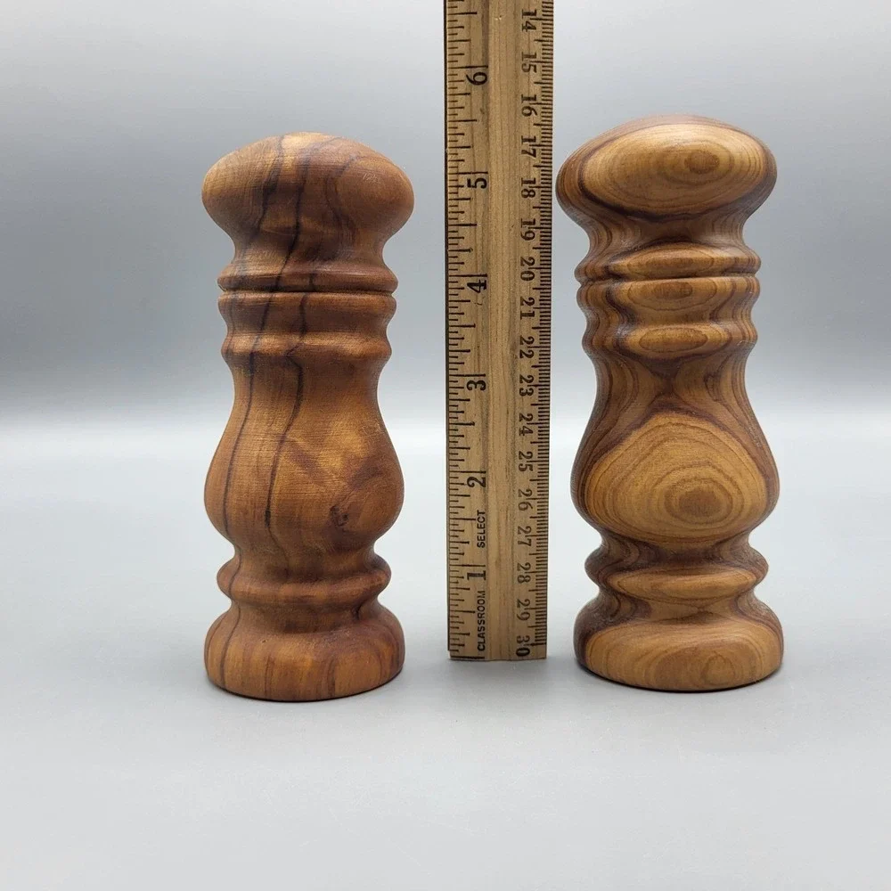 Vintage Salt and Pepper Shakers Olive Wood Hand Turned Brown Decorative